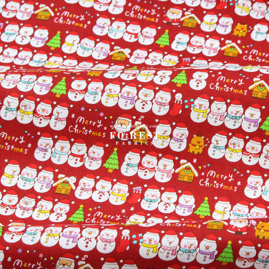 cotton - christmas Snow man fabric Red