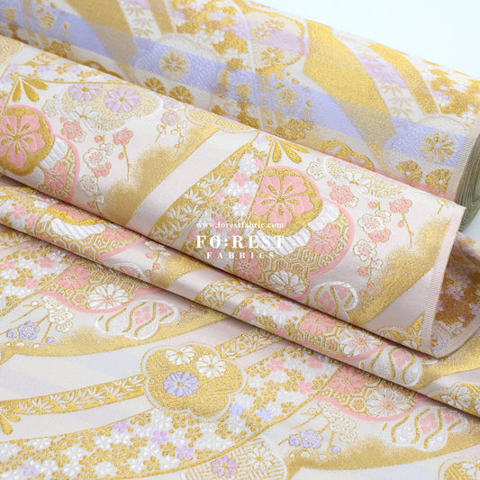Gold Brocade - sakura Flower fabric WhitePink