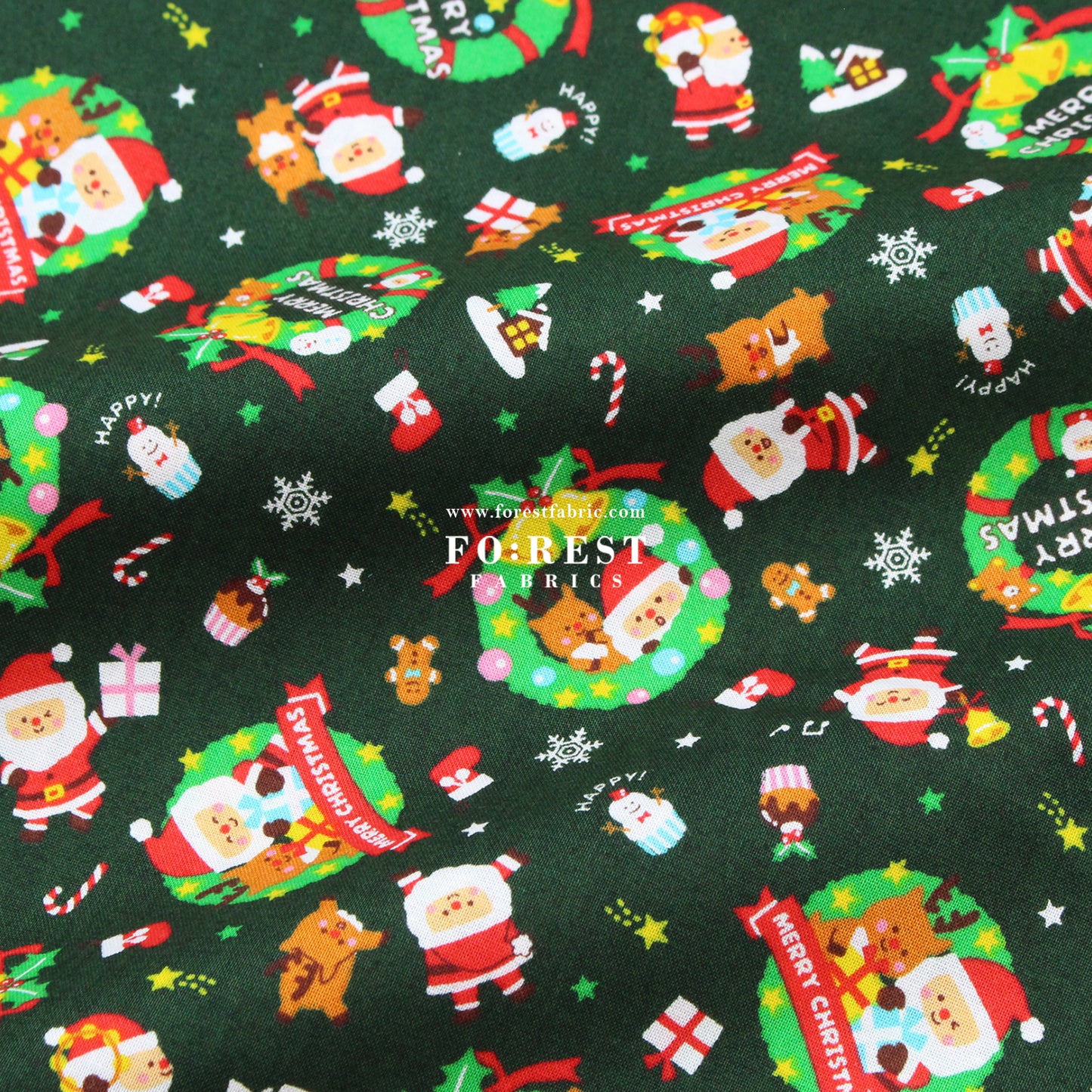 cotton - christmas santa fabric Green