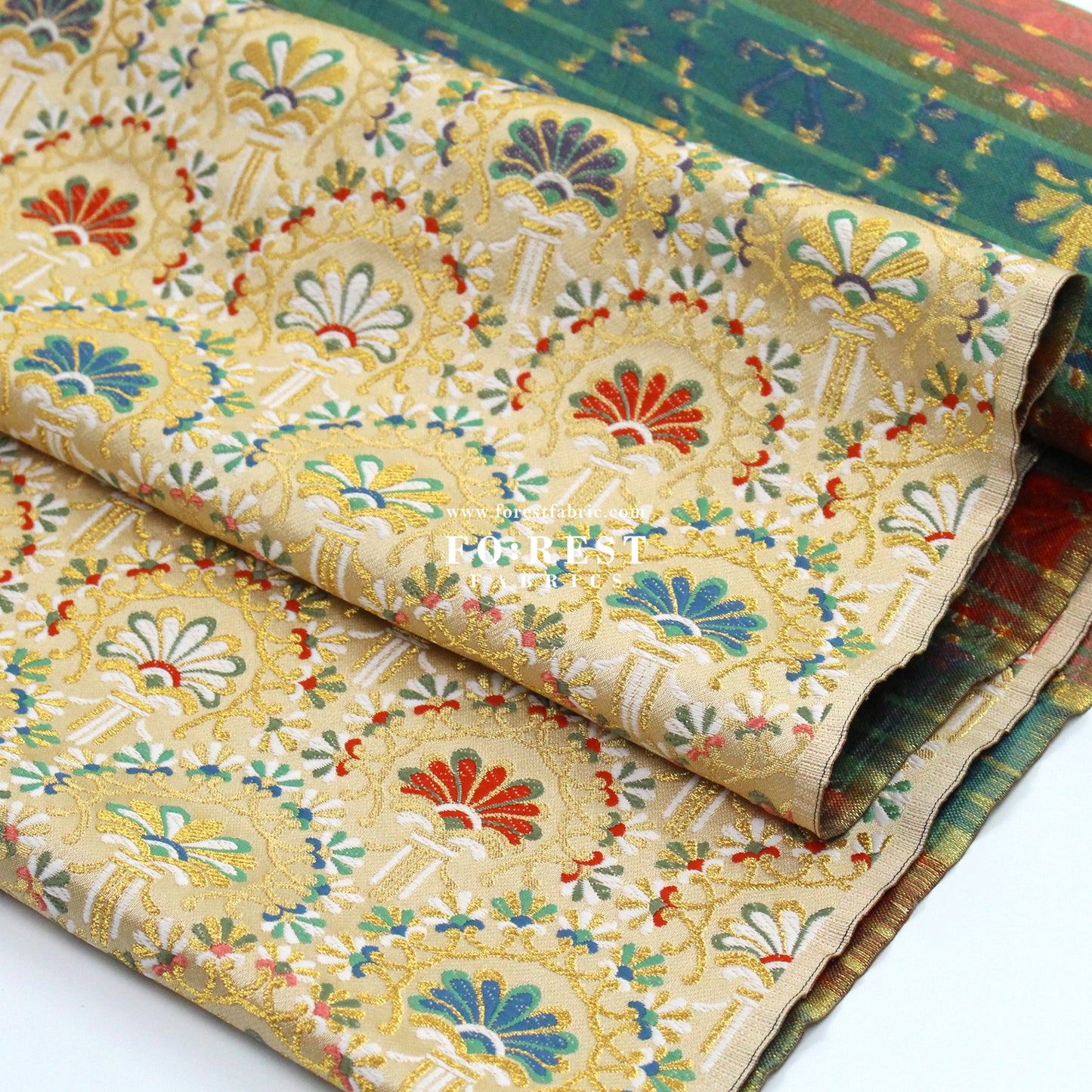 Gold Brocade - shell Flower fabric Gold