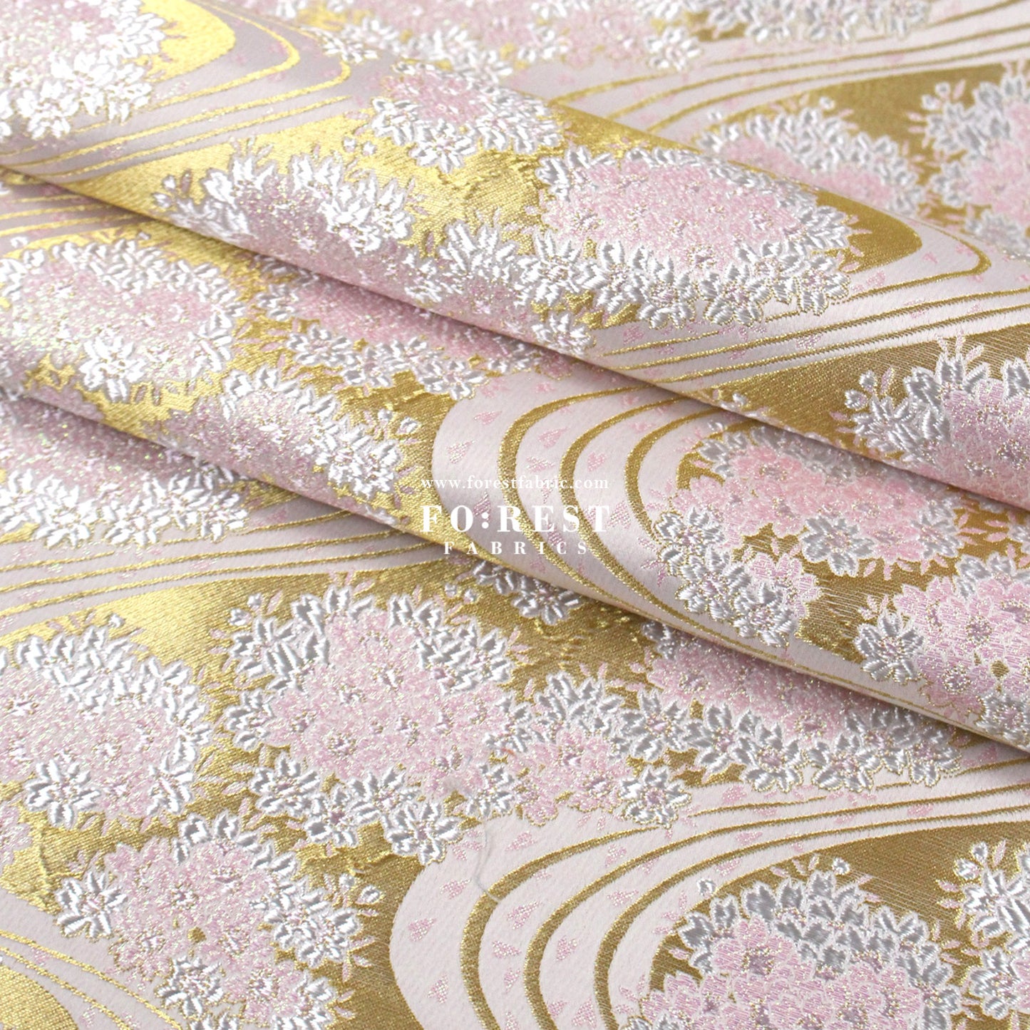 Gold Brocade - Flowing sakura fabric GoldPink