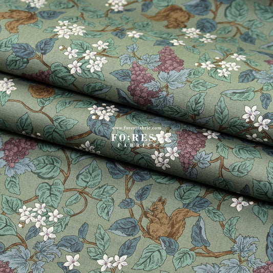 cotton - Flowers Squirrel fabric Moss