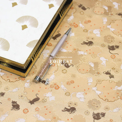 Gold Brocade - Snow Cats fabric Gold