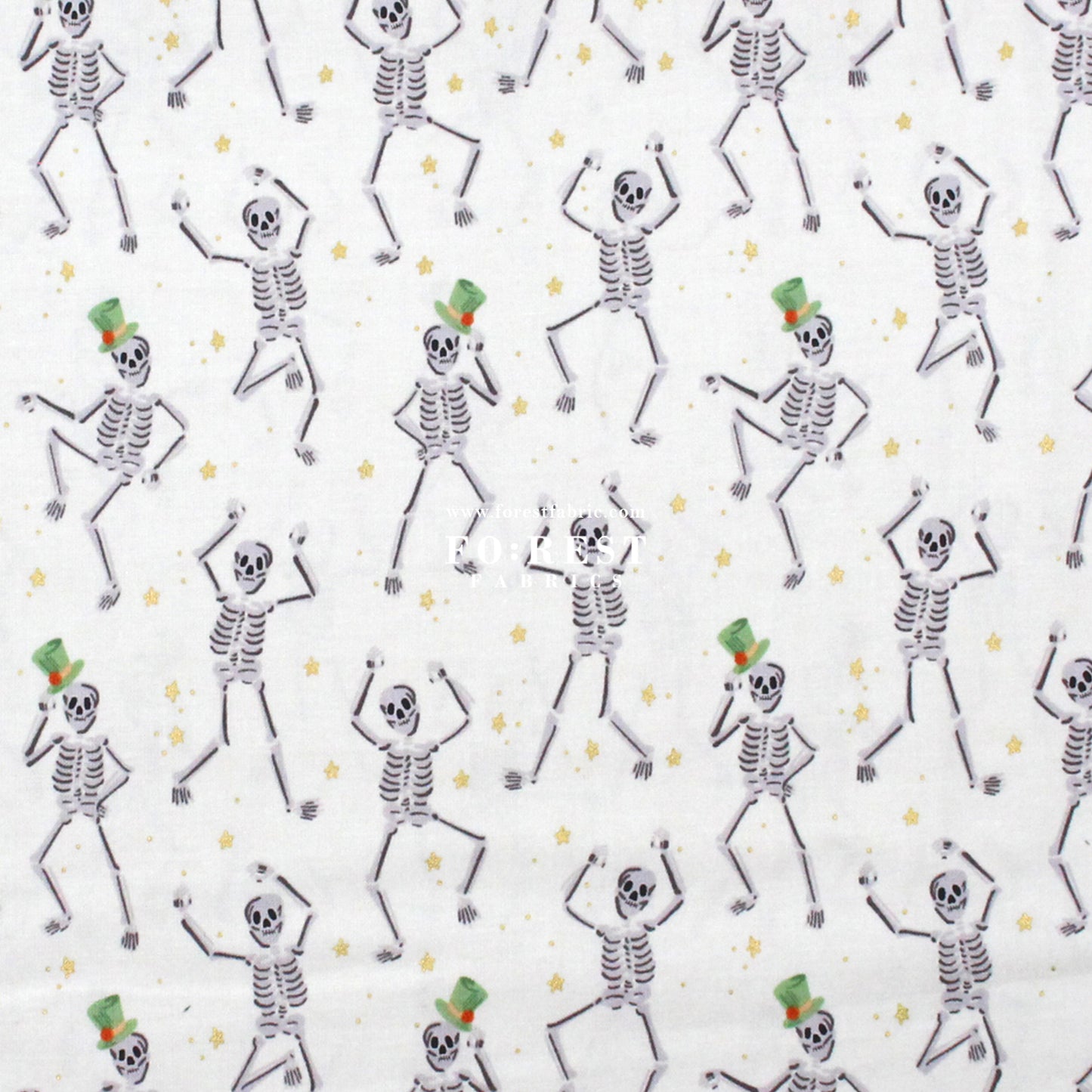 cotton - Skeletons Cream Metallic fabric