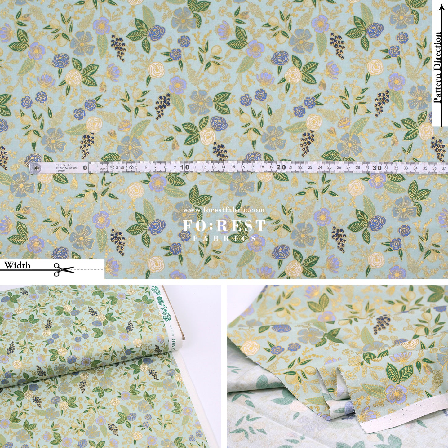 cotton - orchard Colette - Mint Metallic fabric