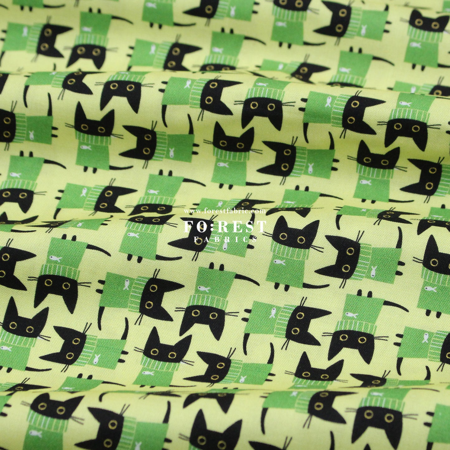 cotton - Sweater Cats fabric Green