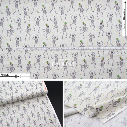 cotton - Skeletons Cream Metallic fabric