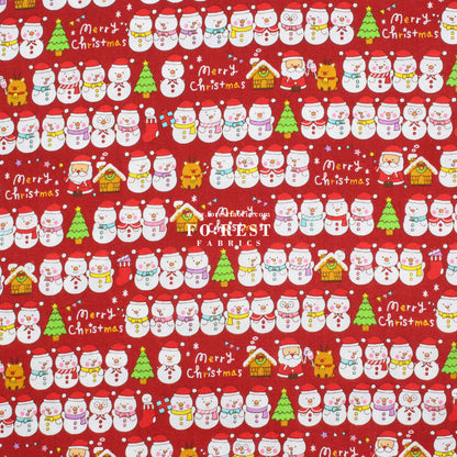 cotton - christmas Snow man fabric Red