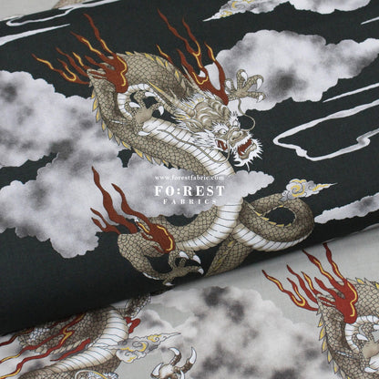 cotton - Dragon with metallic fabric Black