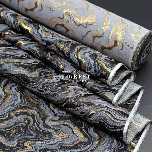 Gold Brocade - Marble II fabric BlackGray