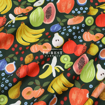 cotton - orchard Fruit Stand - Dark Green fabric