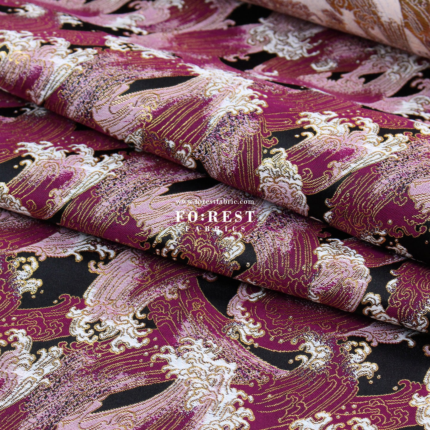 Gold Brocade - The Great Wave沖浪裏 fabric DarkPurple