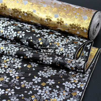 Gold Brocade - Square Sakura River fabric Black