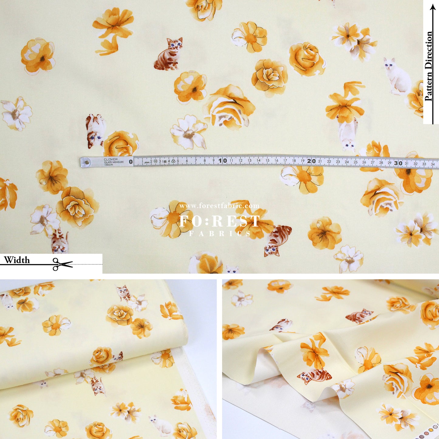 oxford - Rose Cats fabric Light Yellow