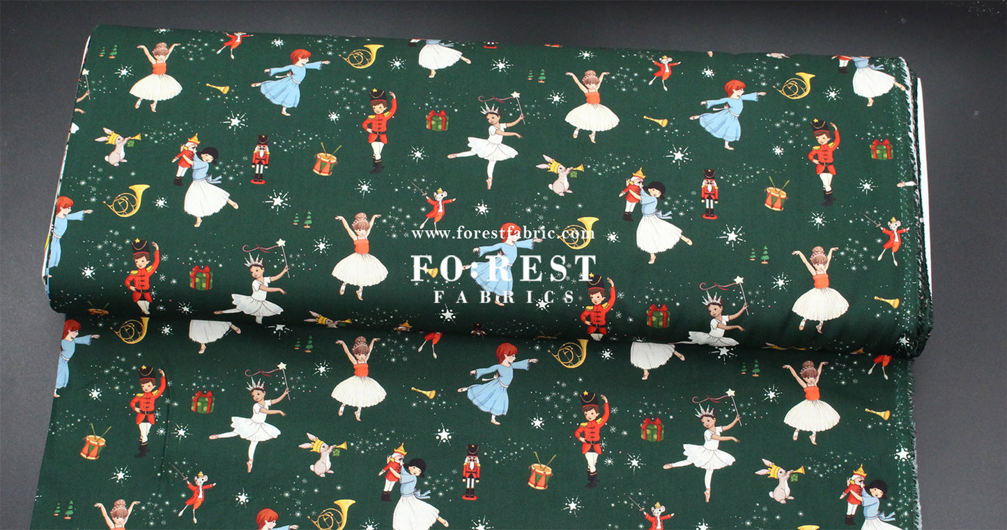 cotton - Christmas Ballerinas fabric Green