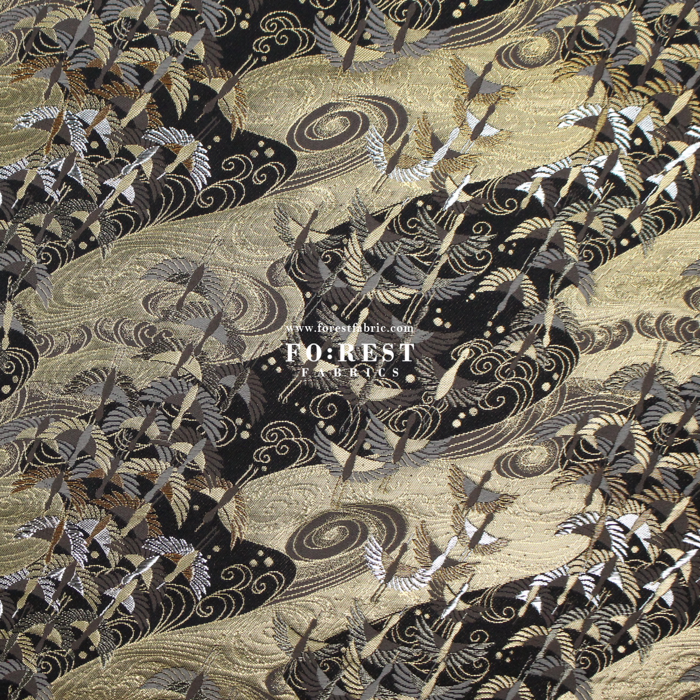 Gold Brocade - In the Sky fabric BLACK