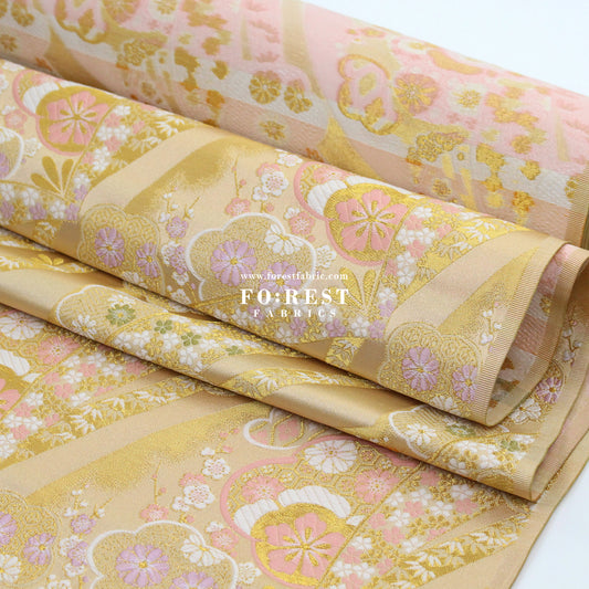 Gold Brocade - sakura Flower fabric Gold