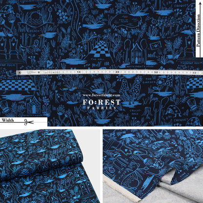 cotton Linen Canvas - Magic Forest fabric Blue