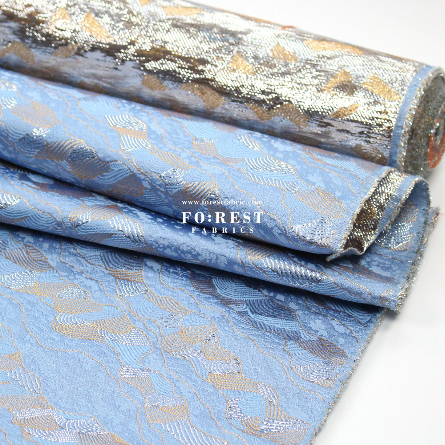 Gold Brocade - Cloud Wave flower fabric Blue