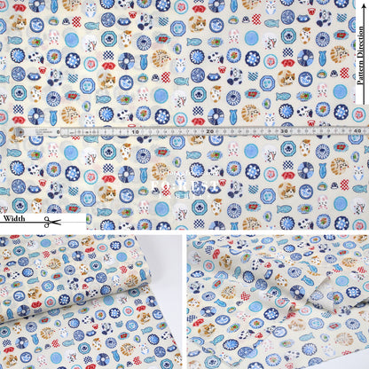 cotton - Cat Bowls & Dishes fabric Natural