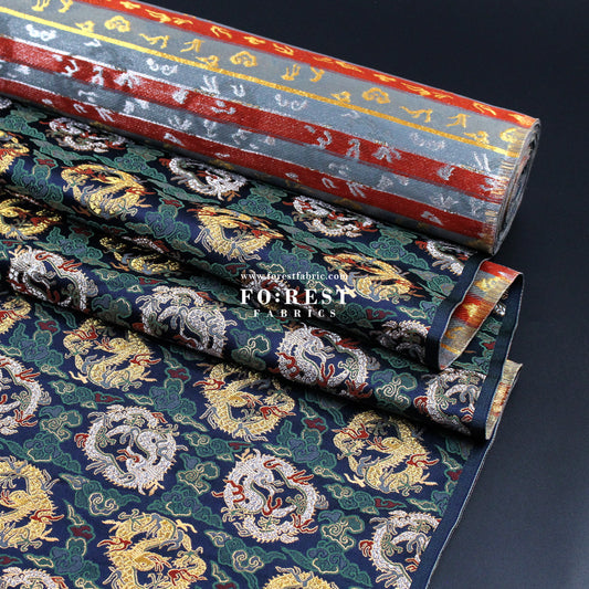 Gold Brocade - Dragon Cloud fabric Navy