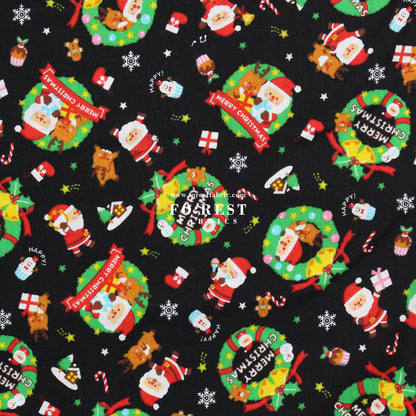 cotton - christmas santa fabric Black