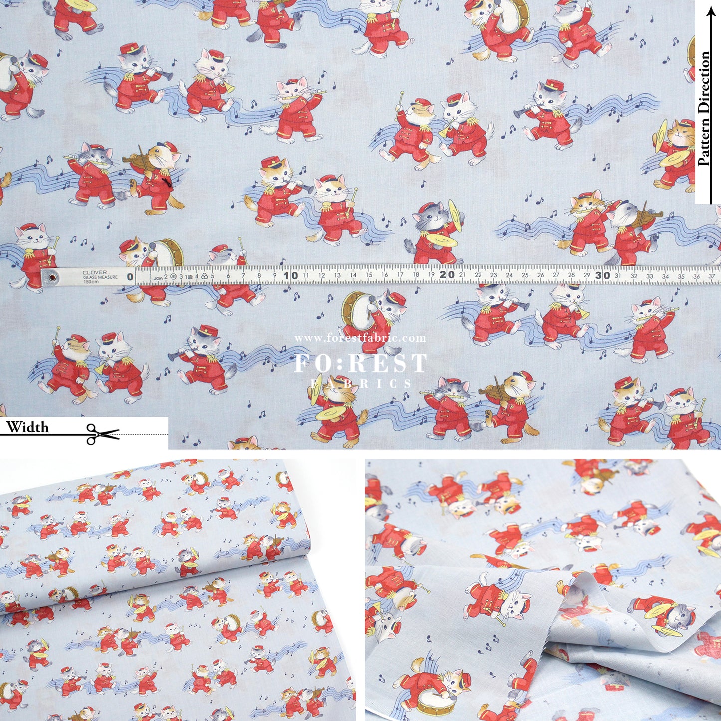 cotton - Cute Music Cats fabric Light Blue