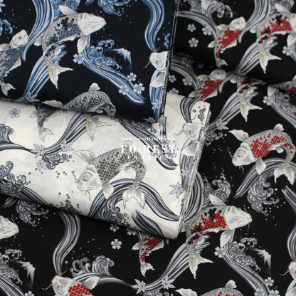 cotton - Koi Fuji mountain with metallic fabric White