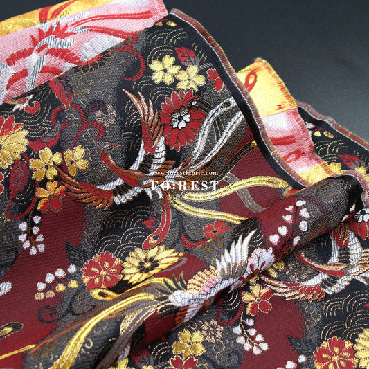 Gold brocade - Phoenix Japanese style KINRAN fabric Blacke Red