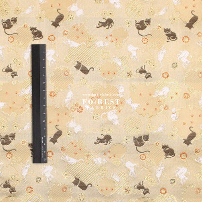 Gold Brocade - Snow Cats fabric Gold