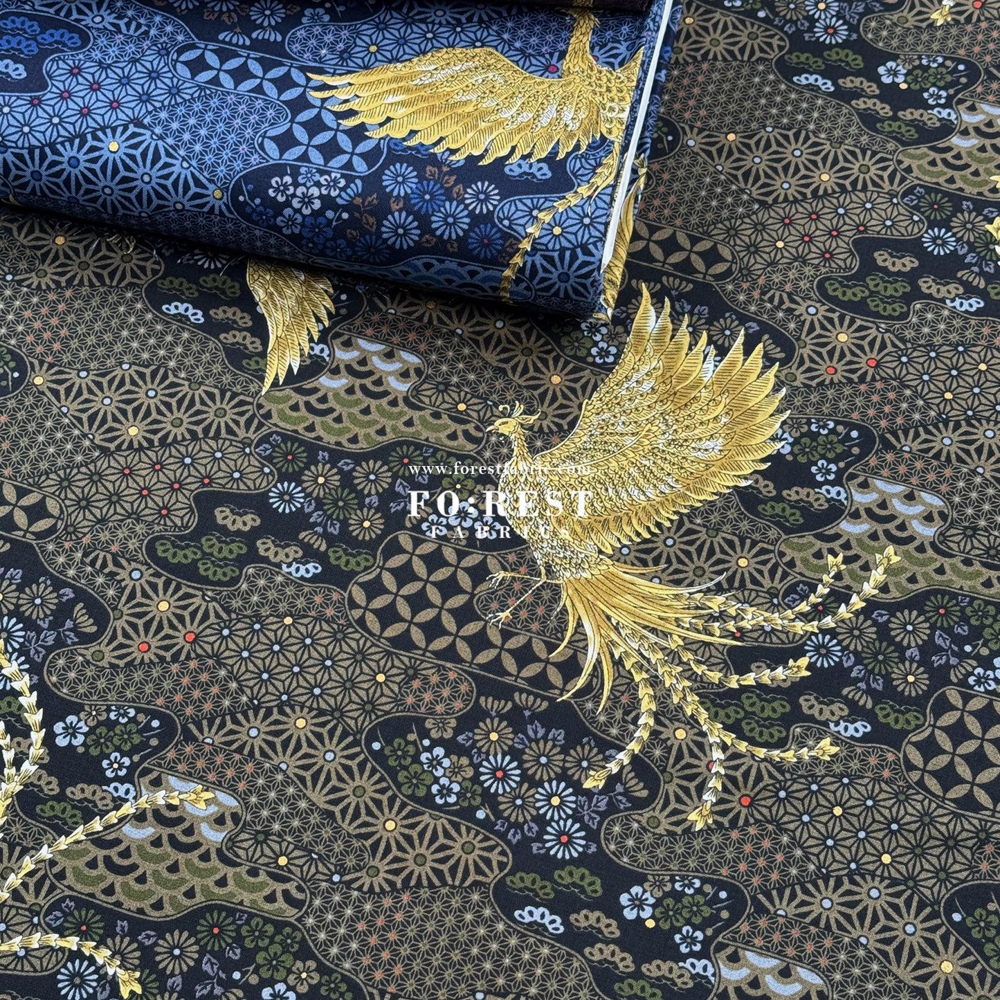 cotton - Phoenix with metallic fabric Black