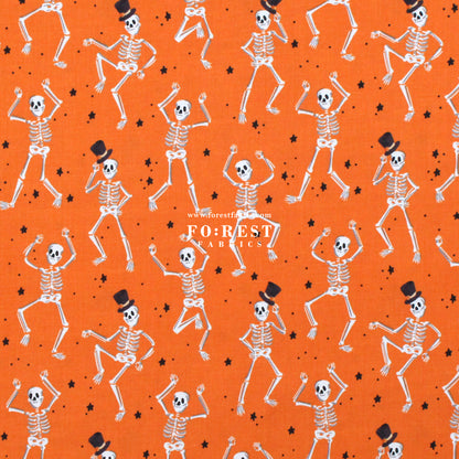 cotton - Skeletons Orange fabric