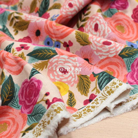 cotton Linen Canvas - Garden Party Juliet Rose fabric Pink