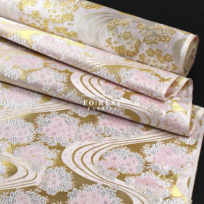 Gold Brocade - Flowing sakura fabric GoldPink