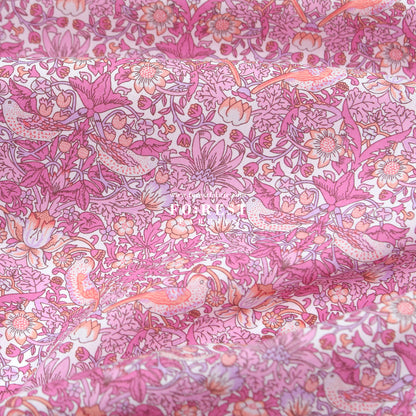 Liberty of London (Cotton Tana Lawn Fabric) - Strawberry thief spring Metalic E