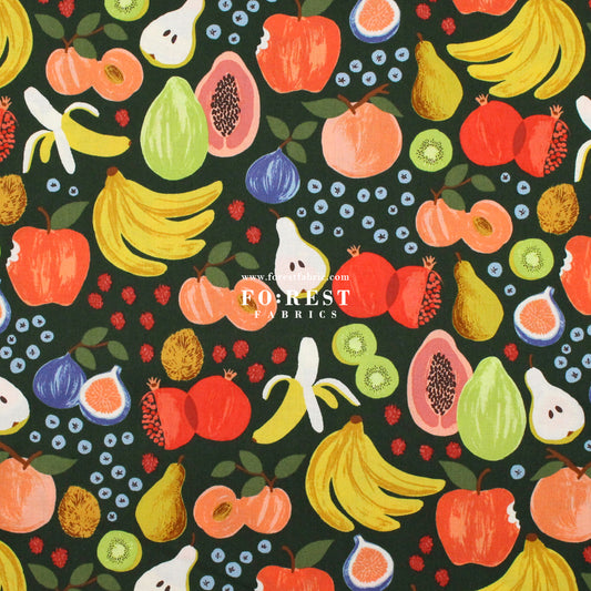 cotton - orchard Fruit Stand - Dark Green fabric