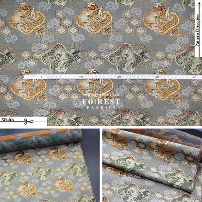 Gold Brocade - Dragon 六甲龍 fabric Gray