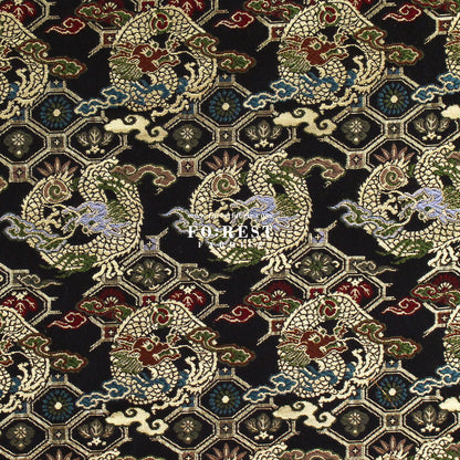 Gold Brocade - Dragon fabric Black