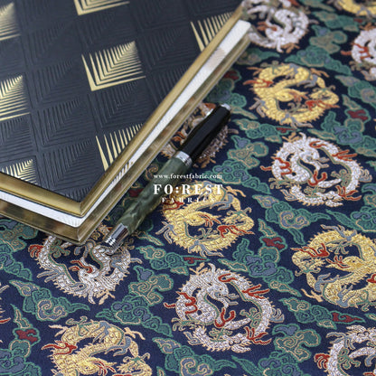 Gold Brocade - Dragon Cloud fabric Navy