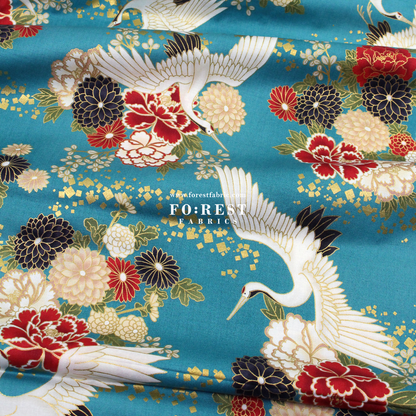 cotton - Crane fabric Turquoise