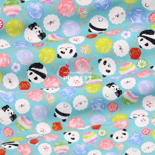 cotton - Panda Poodle Candies fabric Blue