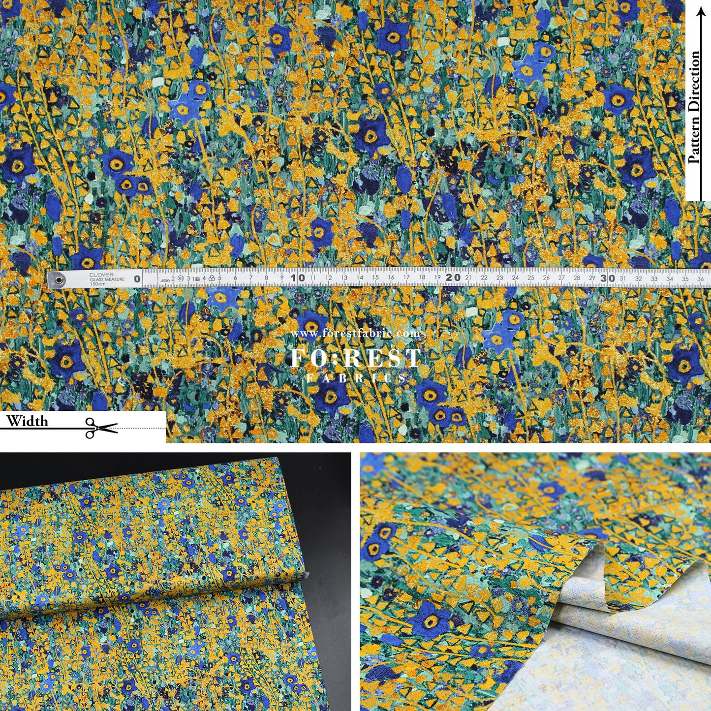 cotton - Gustav Klimt Flower Metallic fabric cobalt