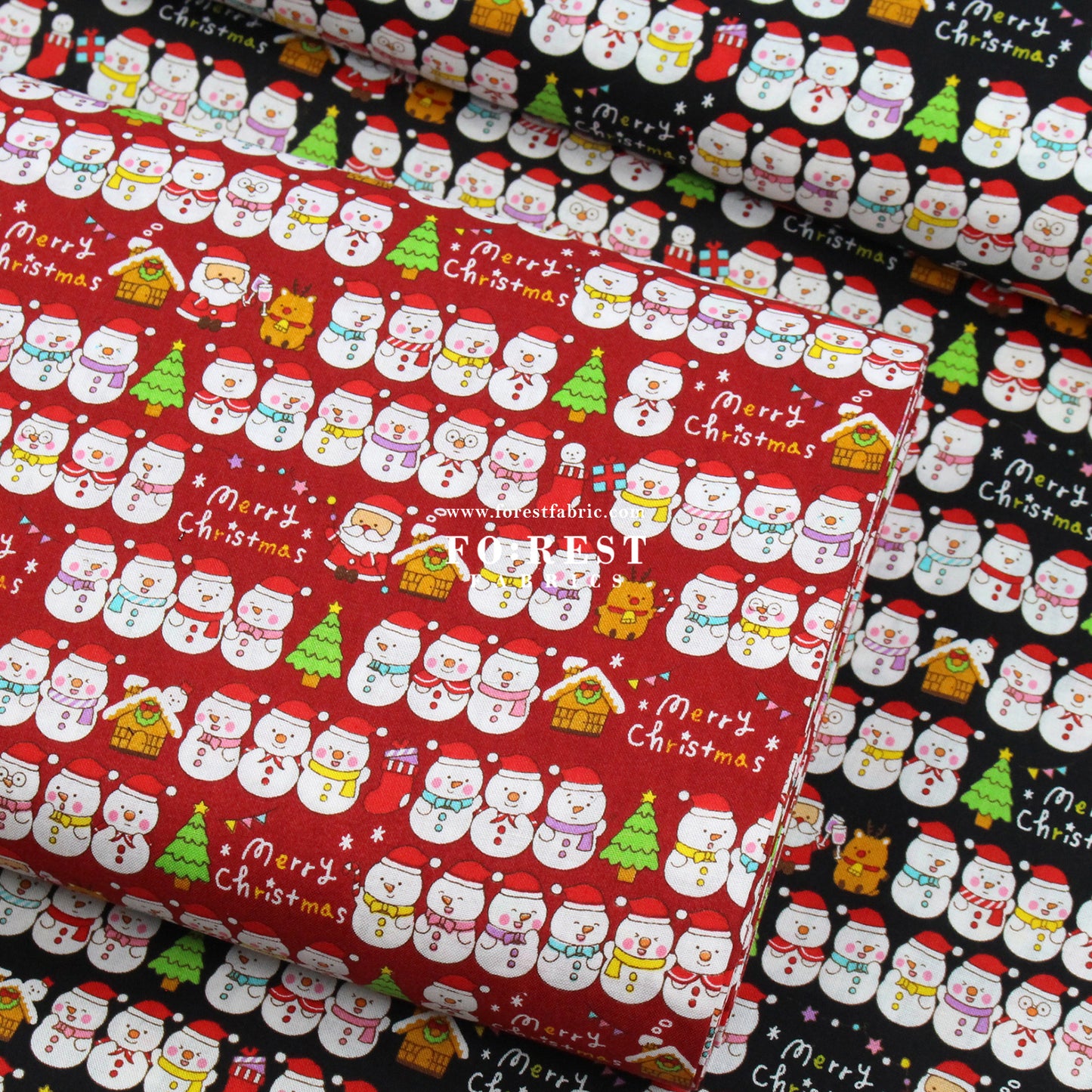 cotton - christmas Snow man fabric Black