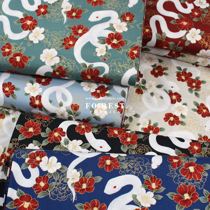 cotton - Sanke Peony金彩白蛇 fabric Red