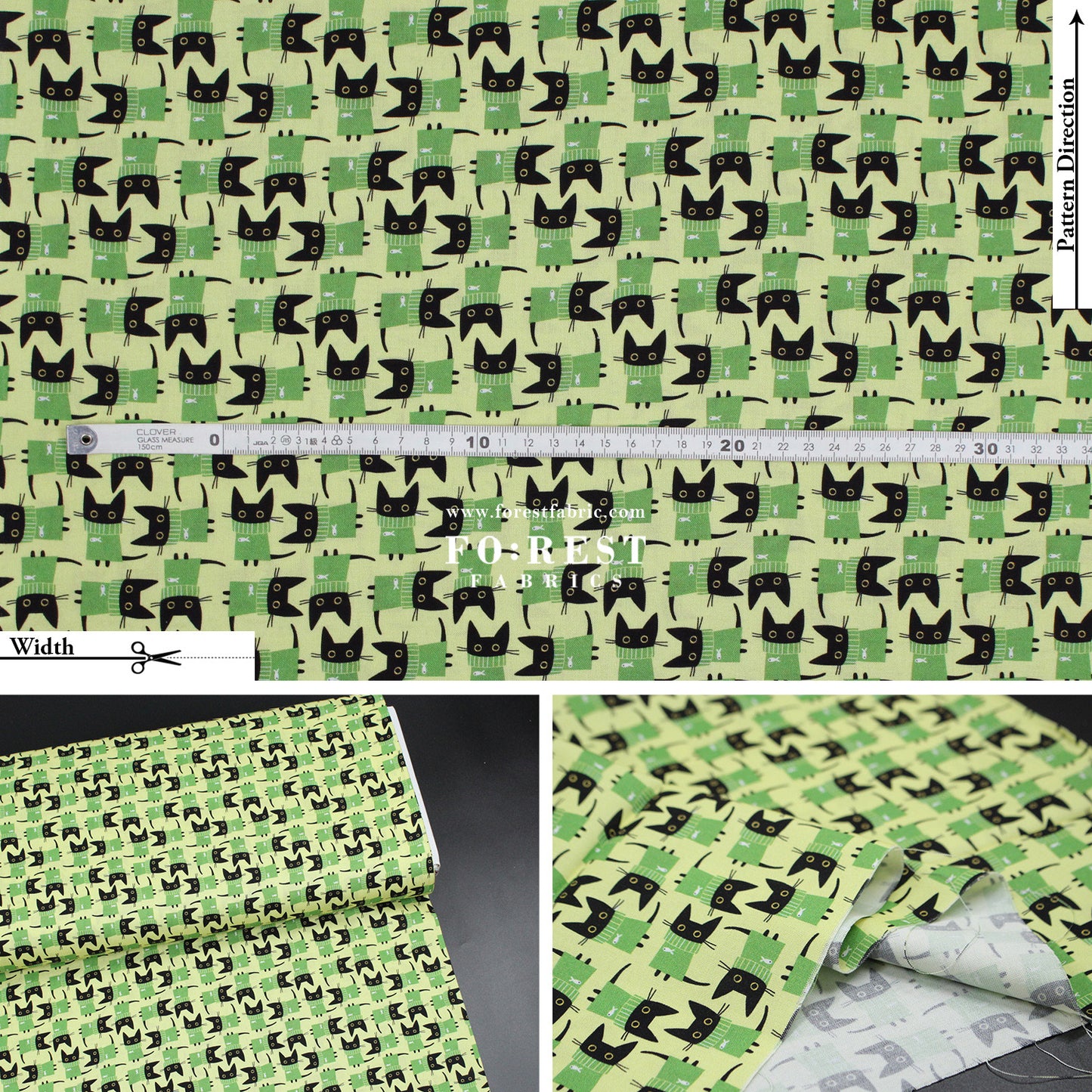 cotton - Sweater Cats fabric Green