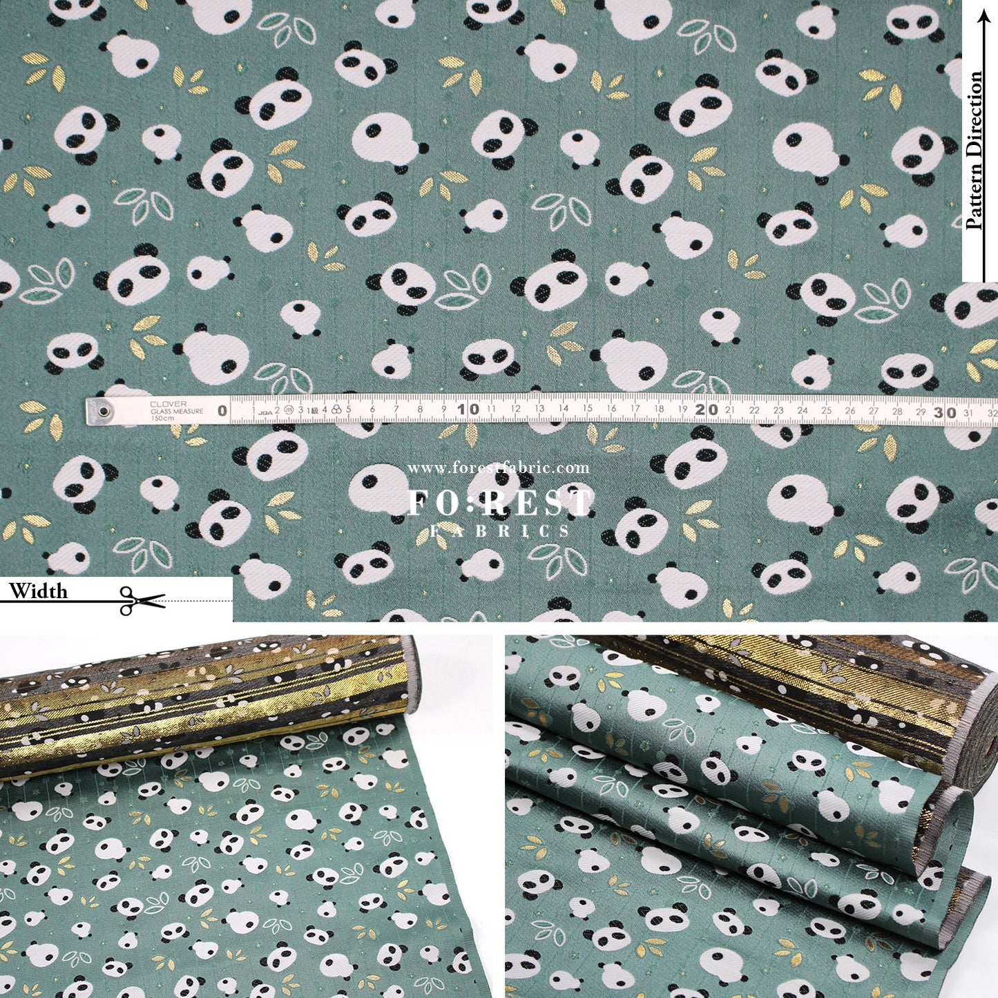 Gold Brocade - Panda fabric Moss