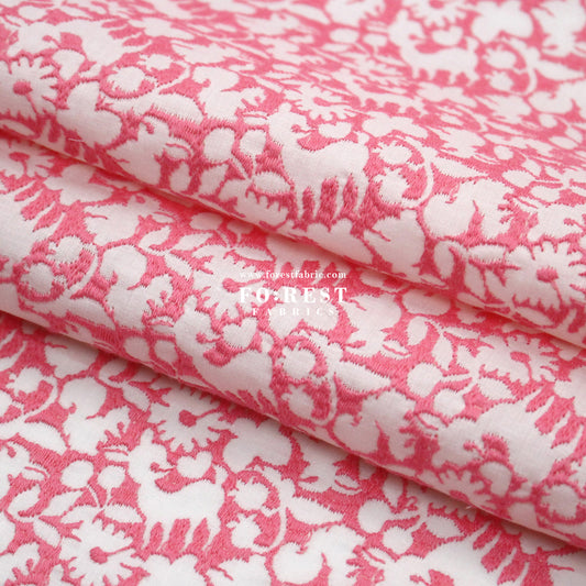 Cotton Lawn Embroidery - Powder Flake Off x Pink