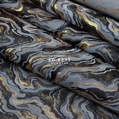 Gold Brocade - Marble II fabric BlackGray