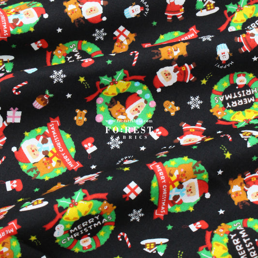 cotton - christmas santa fabric Black