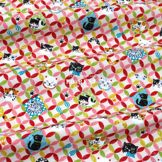 cotton - Shippo cats fabric Natural